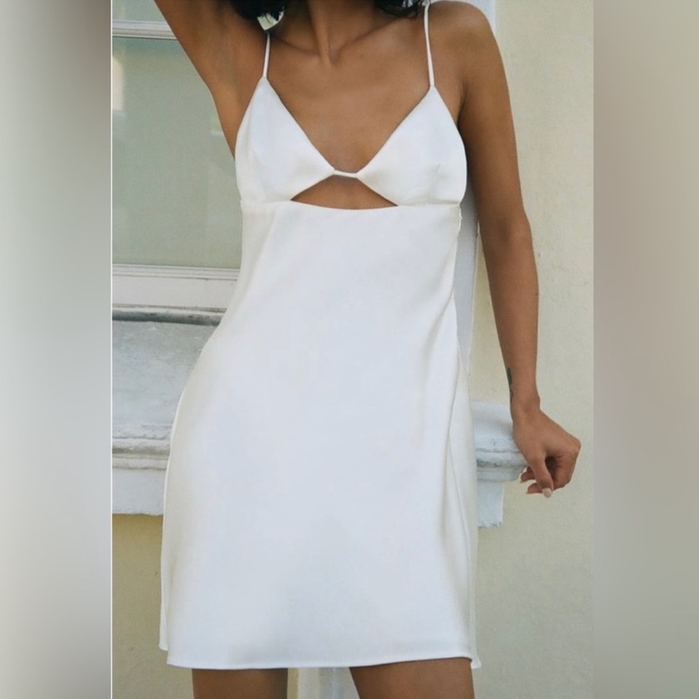 NWT White Zara Satin Effect Silk Bridal Elegant Sexy Low Back Mini Dress Sz XL - Picture 5 of 10